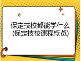 保定技校都能学什么(保定技校课程概览)
