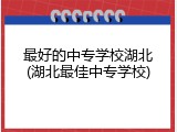 最好的中专学校湖北(湖北最佳中专学校)