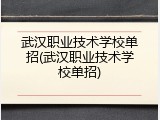 武汉职业技术学校单招(武汉职业技术学校单招)