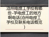 沧州电焊工学校有哪些-学电焊工的地方啊电话(沧州电焊工学校及联系电话概览)