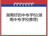 湖南好的中专学校(湖南中专学校推荐)