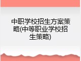 中职学校招生方案策略(中等职业学校招生策略)