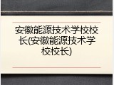 安徽能源技术学校校长(安徽能源技术学校校长)