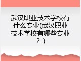 武汉职业技术学校有什么专业(武汉职业技术学校有哪些专业？)