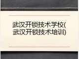 武汉开锁技术学校(武汉开锁技术培训)