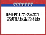 职业技术学校真实生活(职技校生活体验)