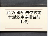武汉中职中专学校前十(武汉中专排名前十校)