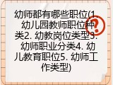 幼师都有哪些职位(1. 幼儿园教师职位种类2. 幼教岗位类型3. 幼师职业分类4. 幼儿教育职位5. 幼师工作类型)