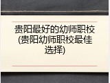 贵阳最好的幼师职校(贵阳幼师职校最佳选择)