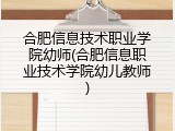 合肥信息技术职业学院幼师(合肥信息职业技术学院幼儿教师)