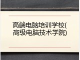 高端电脑培训学校(高级电脑技术学院)