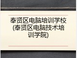 奉贤区电脑培训学校(奉贤区电脑技术培训学院)