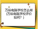 万纵电脑学校怎么样(万纵电脑学校评价如何？)