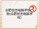 合肥世杰电脑学校广告(合肥世杰电脑学校)