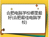 合肥电脑学校哪里最好(合肥最佳电脑学校)