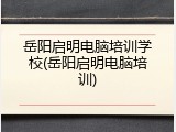 岳阳启明电脑培训学校(岳阳启明电脑培训)