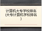 计算机大专学校排名(大专计算机学校排名)