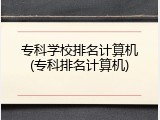 专科学校排名计算机(专科排名计算机)