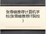 张雪峰推荐计算机学校(张雪峰推荐IT院校)