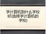 学计算机到什么学校好(选择学计算机的学校)