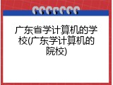 广东省学计算机的学校(广东学计算机的院校)