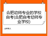 合肥幼师专业的学校自考(合肥自考幼师专业学校)