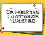 石家庄新能源汽车培训(石家庄新能源汽车技能提升课程)
