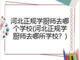 河北正规学厨师去哪个学校(河北正规学厨师去哪所学校？)