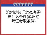 沧州幼师证怎么考需要什么条件(沧州幼师证考取条件)