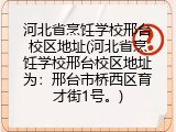 河北省烹饪学校邢台校区地址(河北省烹饪学校邢台校区地址为：邢台市桥西区育才街1号。)