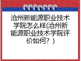 沧州新能源职业技术学院怎么样(沧州新能源职业技术学院评价如何？)