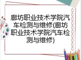 廊坊职业技术学院汽车检测与维修(廊坊职业技术学院汽车检测与维修)