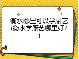 衡水哪里可以学厨艺(衡水学厨艺哪里好？)