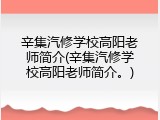 辛集汽修学校高阳老师简介(辛集汽修学校高阳老师简介。)