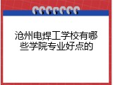 沧州电焊工学校有哪些学院专业好点的