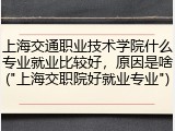 上海交通职业技术学院什么专业就业比较好，原因是啥("上海交职院好就业专业")