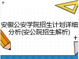 安徽公安学院招生计划详细分析(安公院招生解析)