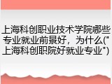 上海科创职业技术学院哪些专业就业前景好，为什么("上海科创职院好就业专业")