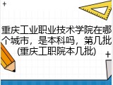 重庆工业职业技术学院在哪个城市，是本科吗，第几批(重庆工职院本几批)