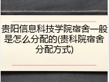 贵阳信息科技学院宿舍一般是怎么分配的(贵科院宿舍分配方式)