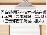 巴音郭楞职业技术学院在哪个城市，是本科吗，第几批(巴音郭楞职院城市批次)