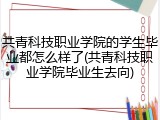 共青科技职业学院的学生毕业都怎么样了(共青科技职业学院毕业生去向)