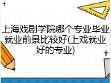 上海戏剧学院哪个专业毕业就业前景比较好(上戏就业好的专业)