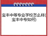 宝丰中等专业学校怎么样(宝丰中专如何)