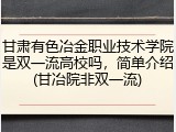 甘肃有色冶金职业技术学院是双一流高校吗，简单介绍(甘冶院非双一流)