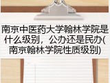 南京中医药大学翰林学院是什么级别，公办还是民办(南京翰林学院性质级别)