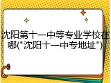 沈阳第十一中等专业学校在哪("沈阳十一中专地址")