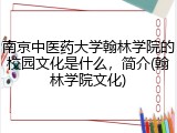 南京中医药大学翰林学院的校园文化是什么，简介(翰林学院文化)