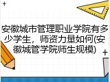 安徽城市管理职业学院有多少学生，师资力量如何(安徽城管学院师生规模)