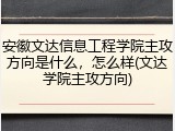 安徽文达信息工程学院主攻方向是什么，怎么样(文达学院主攻方向)